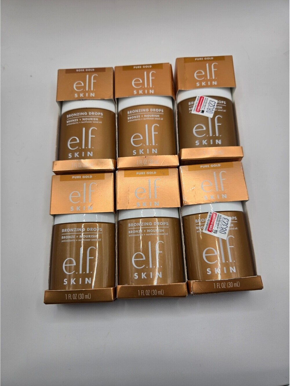 e.l.f. Skin Bronzing Drops Pure Gold 1 fl oz (30 ml)  And Rose Gold- Lot of 6